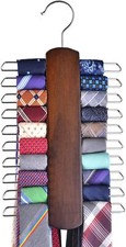 Dark Walnut Tie Rack Organizer 20 Hook Closet Space Saver For Ties Belts Scarves