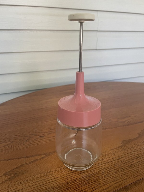 Vintage Gemco Glass Hand Chopper Press Nut Food Dicer Pink Mauve  Top Retro MCM