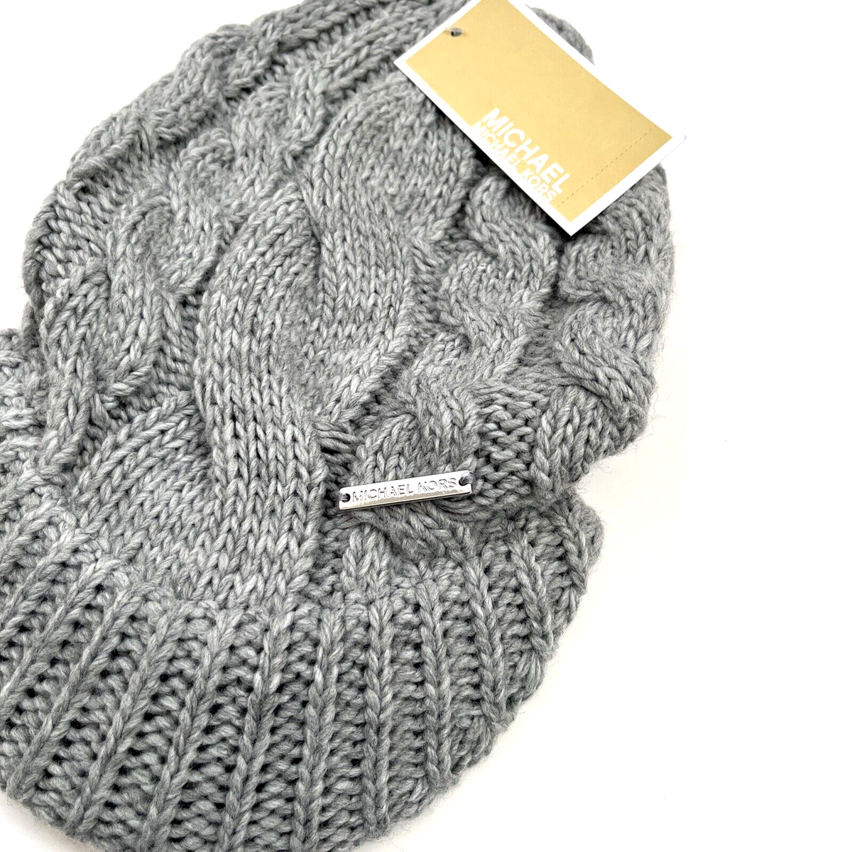 NWT Michael Kors Cable Knit Beanie Cap Hat Grey Acrylic  display picture 2