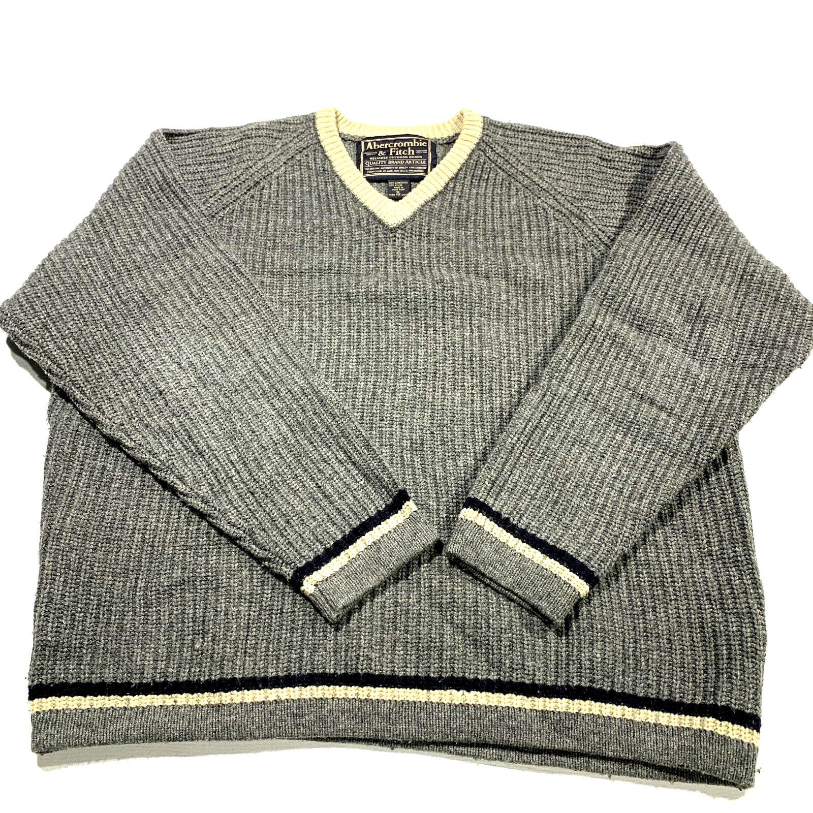 Abercrombie & Fitch Lambswool Blend V-Neck Sweater Men’s Size XL Gray