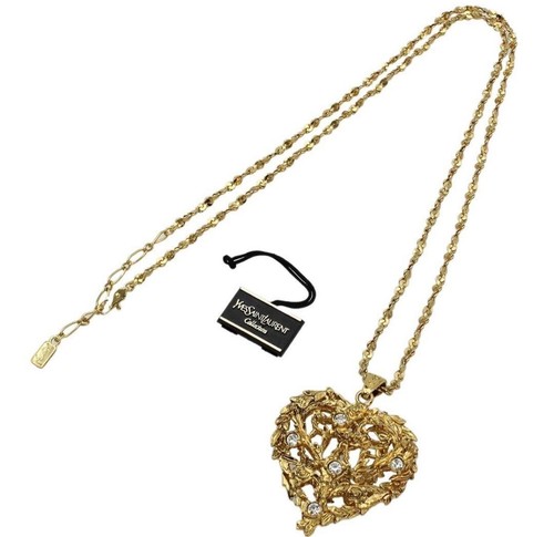 Yves Saint Laurent Vintage Heart Rhinestone Gold Tone Necklace Choker from Japan
