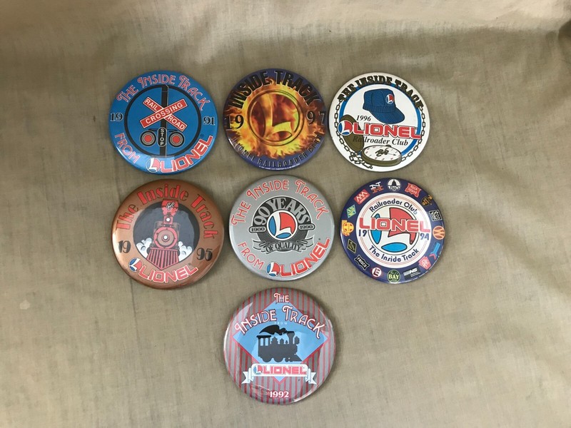 Lionel Trains The Inside Track Lot of 7 Tin Pin Buttons 90's