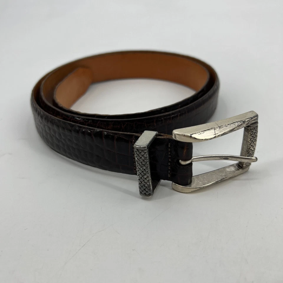 Cinturón Martin Dingman para Hombres 42 Marrón Oscuro Texturizado Grano de Caimán Piel de becerro Italiana Foto 2 de 4