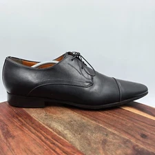 Santoni Derby Shoes Men's 11.5D Black Leather Cap Toe Oxford Dress Italy
