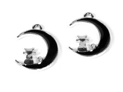 emaillierter Anhänger Mooncat in silberfarben platiniert 4 Stück DIY Schmuck
