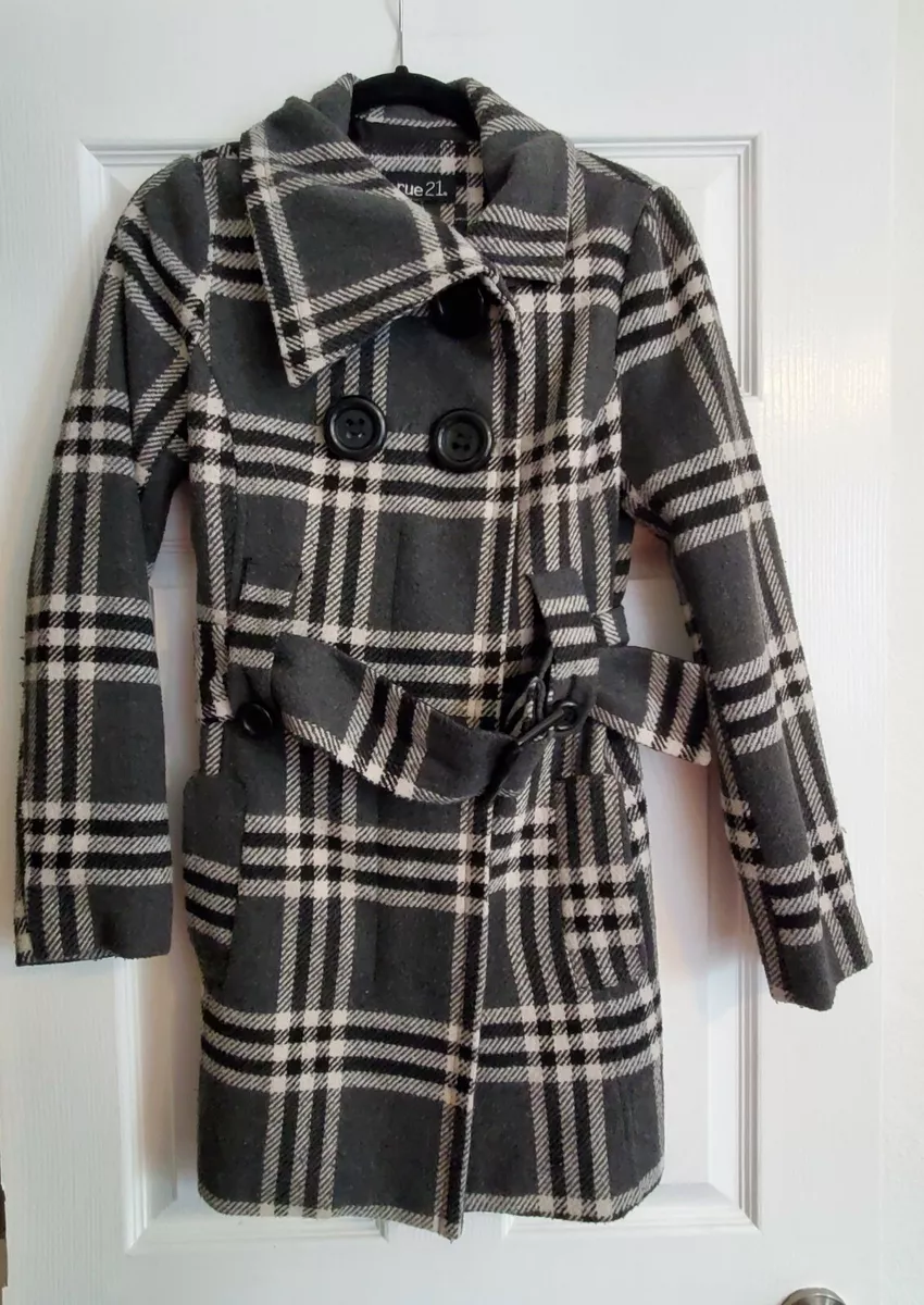 Rue 21 Peacoat Plaid Women's Coat Jacket Wool Polyester Blend Big Buttons  Size S | eBay