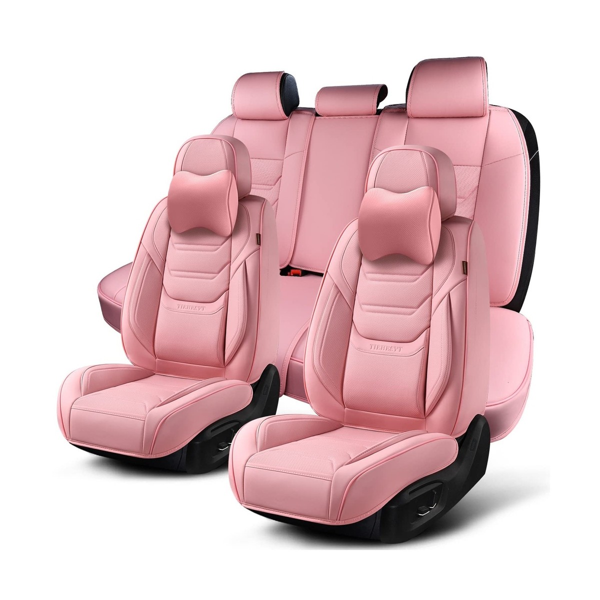 TIEHESYT Pink Car Seat Covers Full Set, Breathable Leather