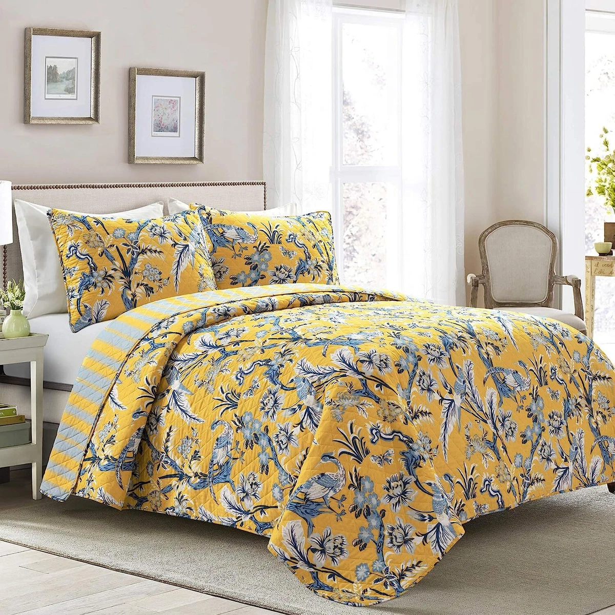 Lush Decor Yellow Dolores 3 Piece Quilt Set Reversible Bedding
