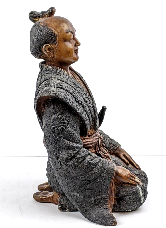 Antigua estatua de guerrero samurai japonés de bronce del siglo XIX-XX, impresionante detalle Foto 4 de 4