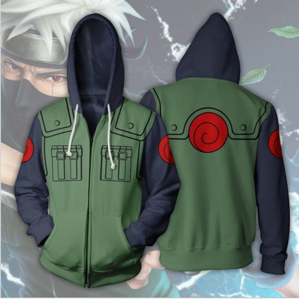 Naruto Kakashi Costume Hoodie Jacket Sweatshirt Set with Leaf