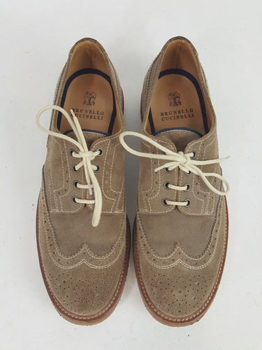 Brunello Cucinelli Brown Suede Derby Oxford Men's Shoes Size 44 EU 11 U.S.