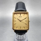 Seiko Tank Watch Men 26mm Gold Dial Gold Plated Rectangle 7431-5100 New Battery
