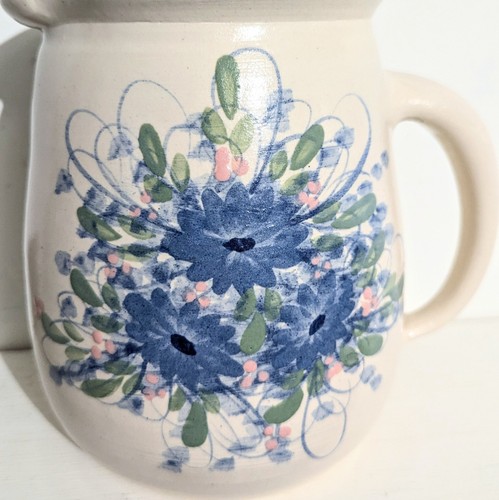 Vintage East Texas Marshall Pottery Cottagecore Blue Floral Ceramic Pitcher - Picture 4 of 6