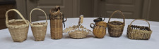 7 Lot Mini Woven Wicker Baskets for Dollhouse or Miniatures Rattan