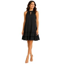Halter Ruffle Hem Dress Women Medium Black Keyhole Tie Back