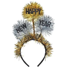 Happy New Year Tinsel Ball Headband - 14" x 9" | Multicolor | 1 Pc.