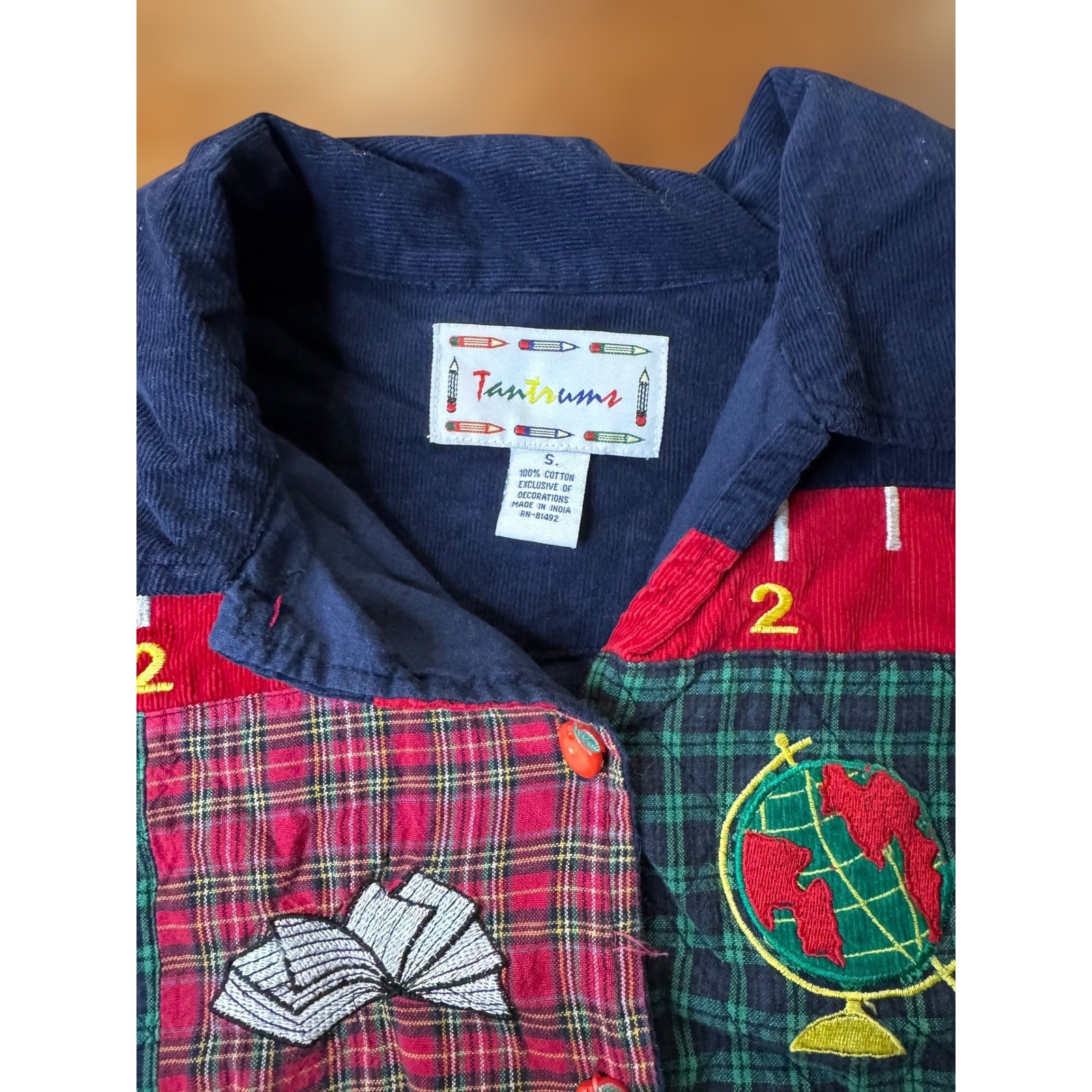 Cute Tanrums School Theme Patchwork Corduroy Butt… - image 5