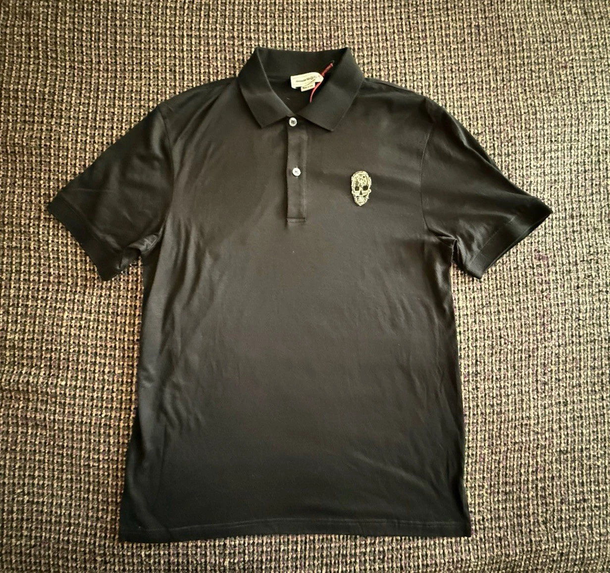 Alexander McQueen — Alexander McQueen Black Beaded Embellished Skull Polo Shirt Black Mens Size XS