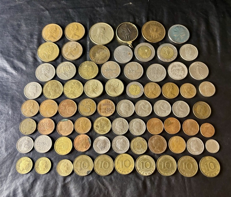 73-Piece Coin Lot/ 1788 Jewelry Coin Gold-Clad Pendant + Mixed World Lot