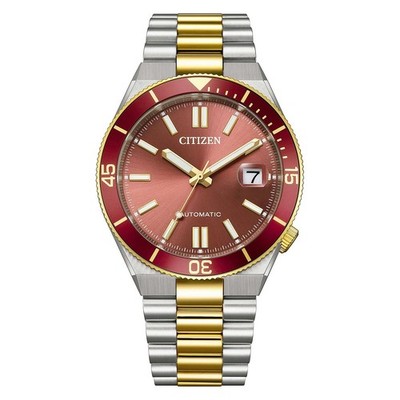Citizen Herrenuhr Automatik Saphirglas Datum Bicolor Rot 40mm NJ0234-58X