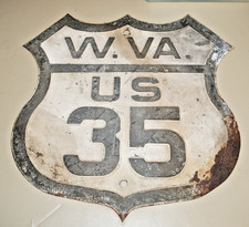 Original 1950's W. VA. US 35 Highway Shield Sign HWY 35 RARE Porcelain Heavy