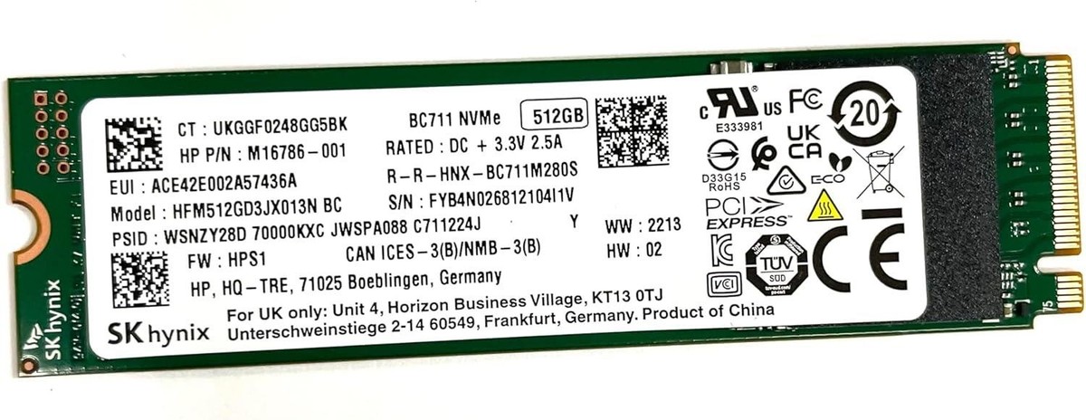 SK Hynix 512GB SSD M.2 2230 PCIe Gen3 x4 NVMe 1.3 BC711