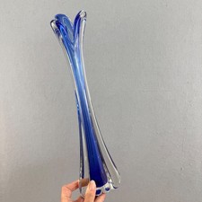 Vintage Cobalt Blue Sommerso Glass Bud Vase Pulled Petal 16" Italy