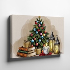 Cozy Festive Scene Featuring A Beautifully Decorated Christmas Tree Wall Art
