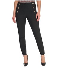 Tommy Hilfiger Womens High-Rise Button Skinny Dress Pants, Black, 8