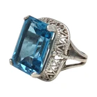 VINTAGE ART DECO STERLING SILVER BLUE TOPAZ SIZE 5.5 COCKTAIL RING 9.6GR #1367