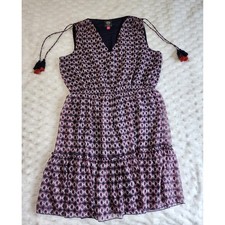 Vince Camuto Women Size 14 Pink Geometric Tiered Ruffle V Neck Tassel Dress