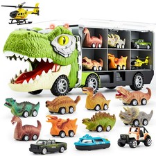 13 in 1 Dinosaur Toys for Kids 3-5 Transport Dinosaur Carrier Truck with 12 Pull