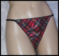 SHINY Vintage PLAID String Bikini PANTIES Glossy SATIN Thong M/L