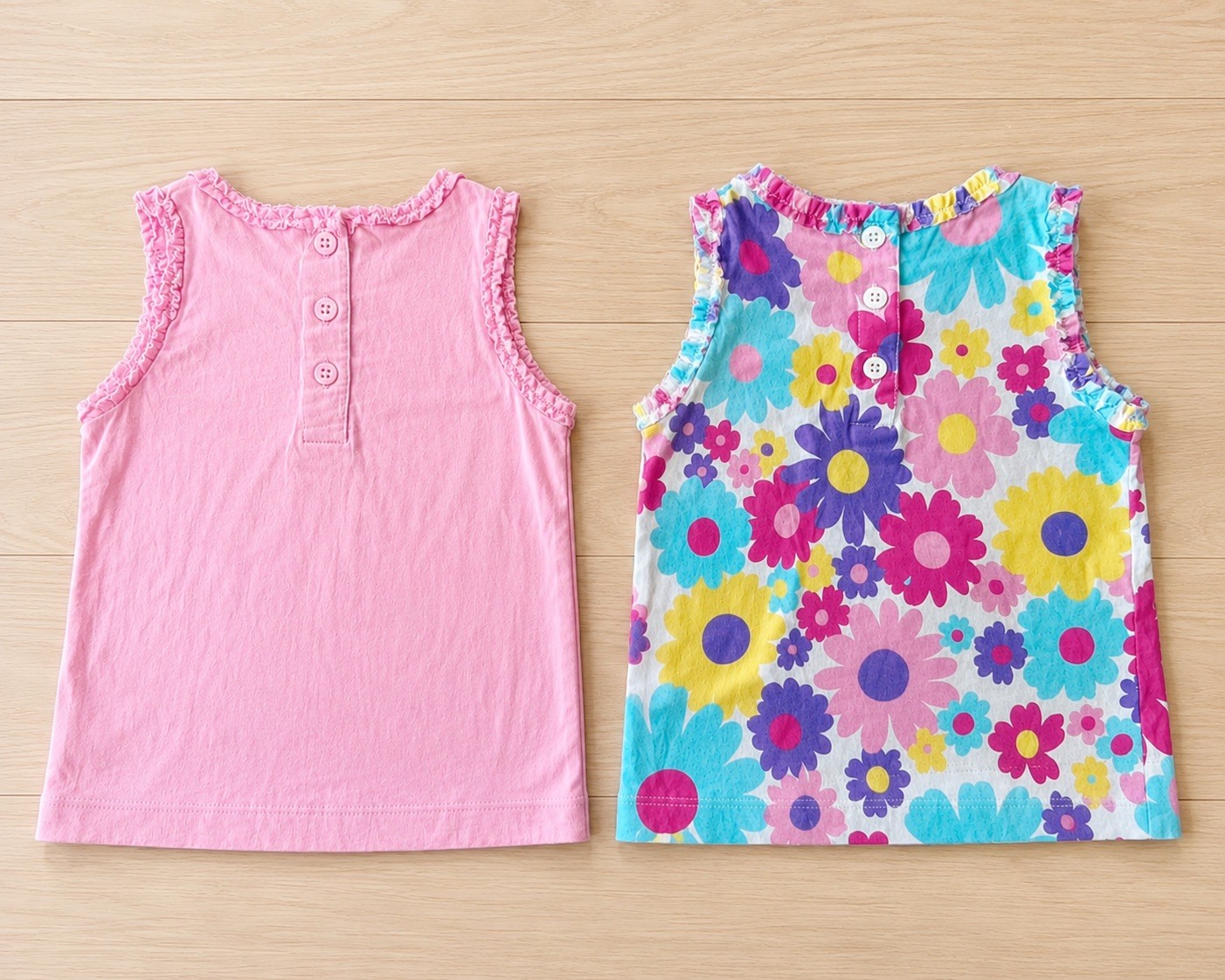 MOTHERCARE GIRLS SLEEVELESS TOPS PINK & FLORAL AGE 9-12 MONTHS image 2