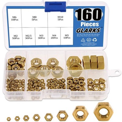 Hochfeste Messing-Sechskantmuttern 160 Stück M2-M10 Sortiment Kit