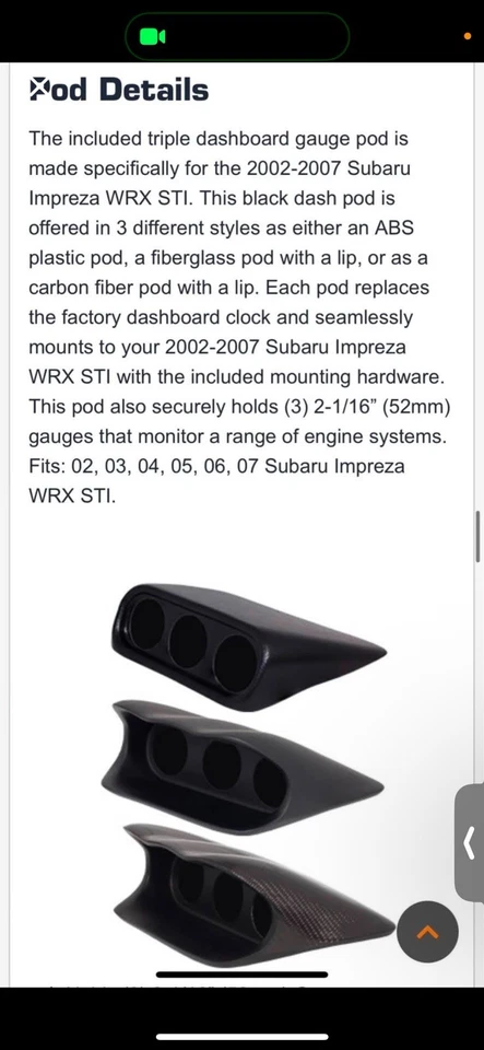 Glow Shift 52mm preto 7 cores 2002-2007 Subaru Impreza - Imagem 4 de 4