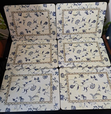 V & A Victoria & Albert 6 Luxury Felt Back Placemats Boxed Blue White (6)