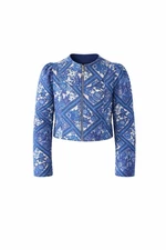 7 For All Mankind Quilted Cropped Jacket Blue Floral Cotton Bomber Size S