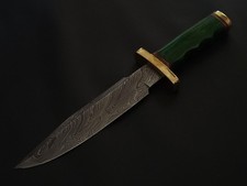 COLTELLO BOWIE ACCIAIO DAMASCATO 13" PERSONALIZZATO MANICO LEGNO CON FODERO F402