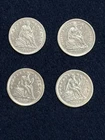 4 Seated Liberty HALF Dimes--AU Coins--1857 1857-O 1858 1871-S--Likely Cleaned