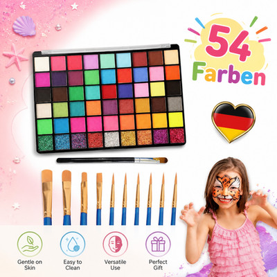 YOUKUKE 54 Farben Kinderschminke Set 11 Pinsel wasserbasiert hautfreundlich