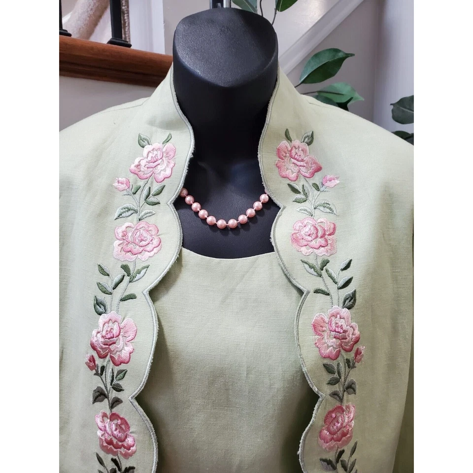 Женский зеленый однобортный блейзер, топ и брюки Coldwater Creek 3 шт. костюм 8 - Изображение 3 из 4