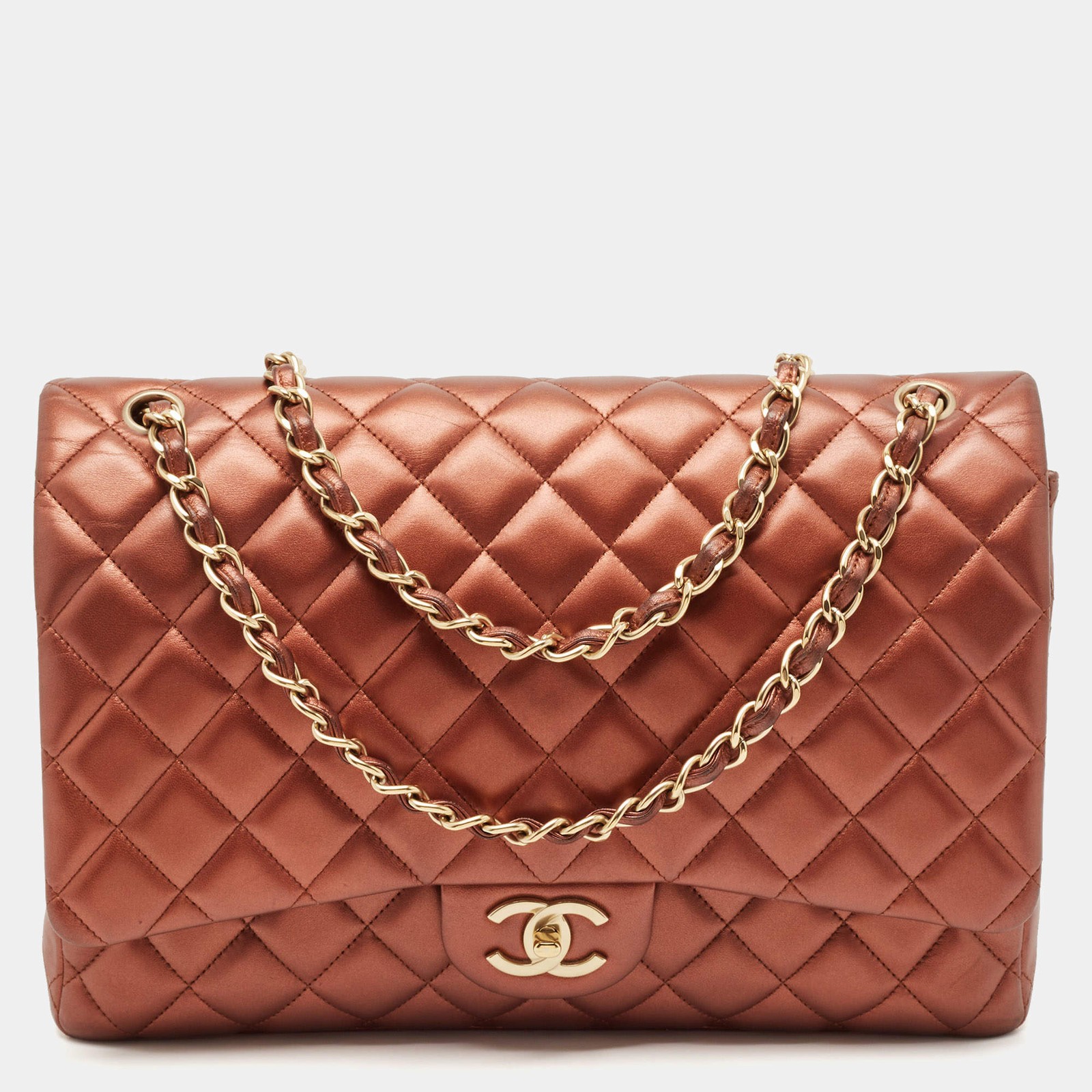 Chanel Copper Quilted Leather Maxi Classic Double Flap Bag