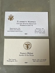 Elizabeth Warren & Nancy Pelosi Official Congressional Business Cards 