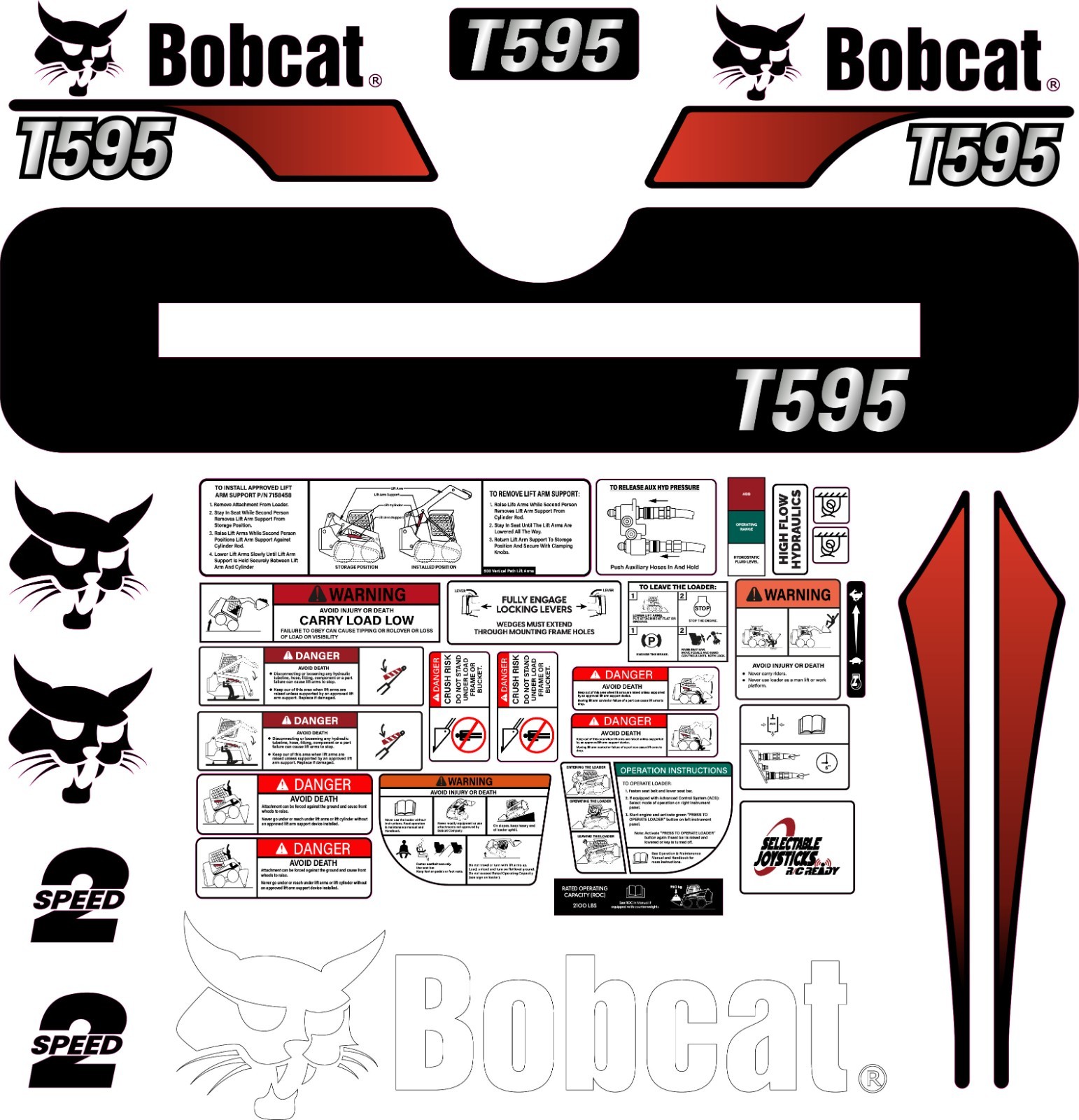Fits Bobcat T595 Decal Kit Skid Steer / safety decals 3M VINYL / FREE SHIPPING