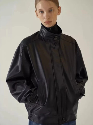 Women's Oversize Leather Jacket Black Bomber Leather Jacket Real Soft Lambskin