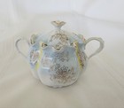 Vintage German Porcelain Covered Sugar Bowl Scalloped Hand Painted  Cottagecore  — photo 1