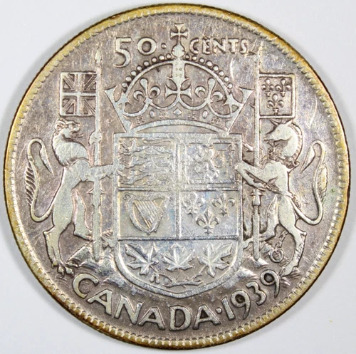 1939 Canada 50 Cent Fine Plus 287,976 Mintage KM-36 Free Shipping
