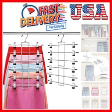 Pants Hangers with Clips,Space Saving Hanging Closet Organizer-6 Tiers Skirt ...