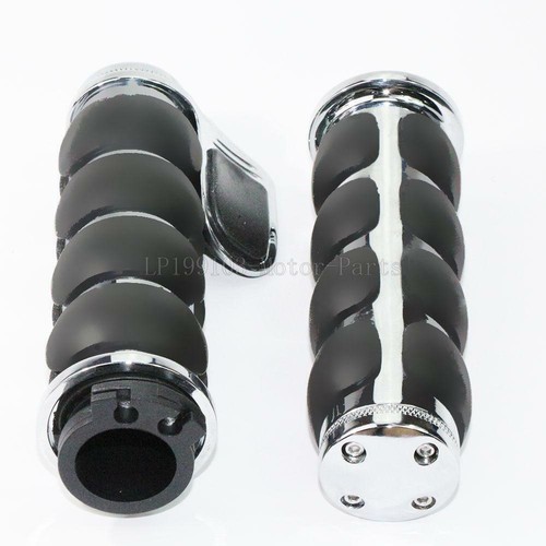 1" Black Chrome Motorcycle handlebar Hand Grips for Honda Suzuki Kawasaki Yamaha - Picture 18 of 30